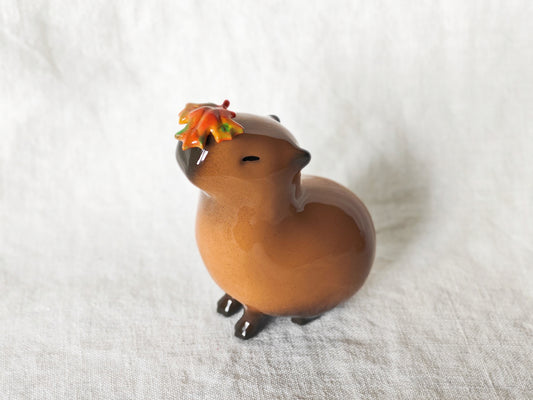 Capybara with Fall Leaf Figurine (MAGNETIC) Jumbo Size