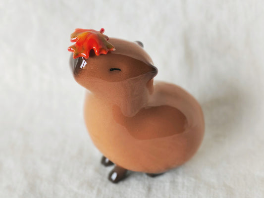 Capybara with Fall Leaf Figurine (MAGNETIC) Jumbo Size